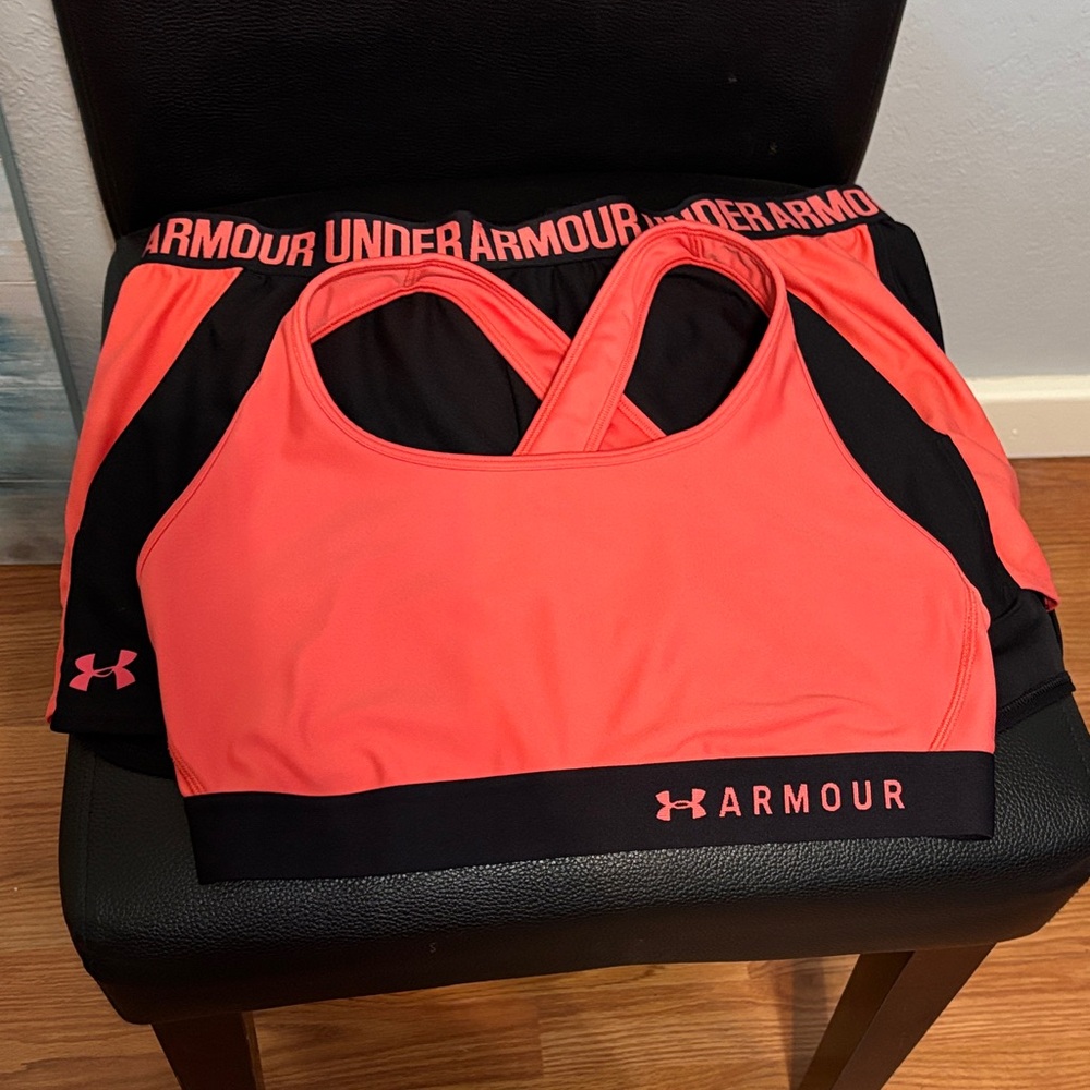 Under Armour Neon Coral and Black Activewear Set